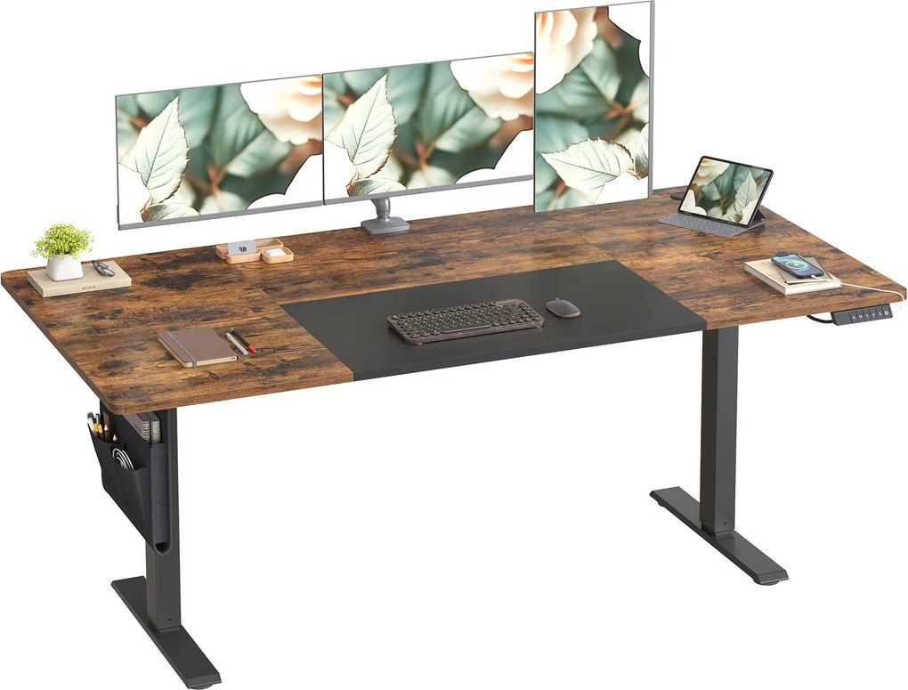 Secretaria elétrica com altura ajustável, 180 x 80 x (72-120) cm, função de memória castanho-preto