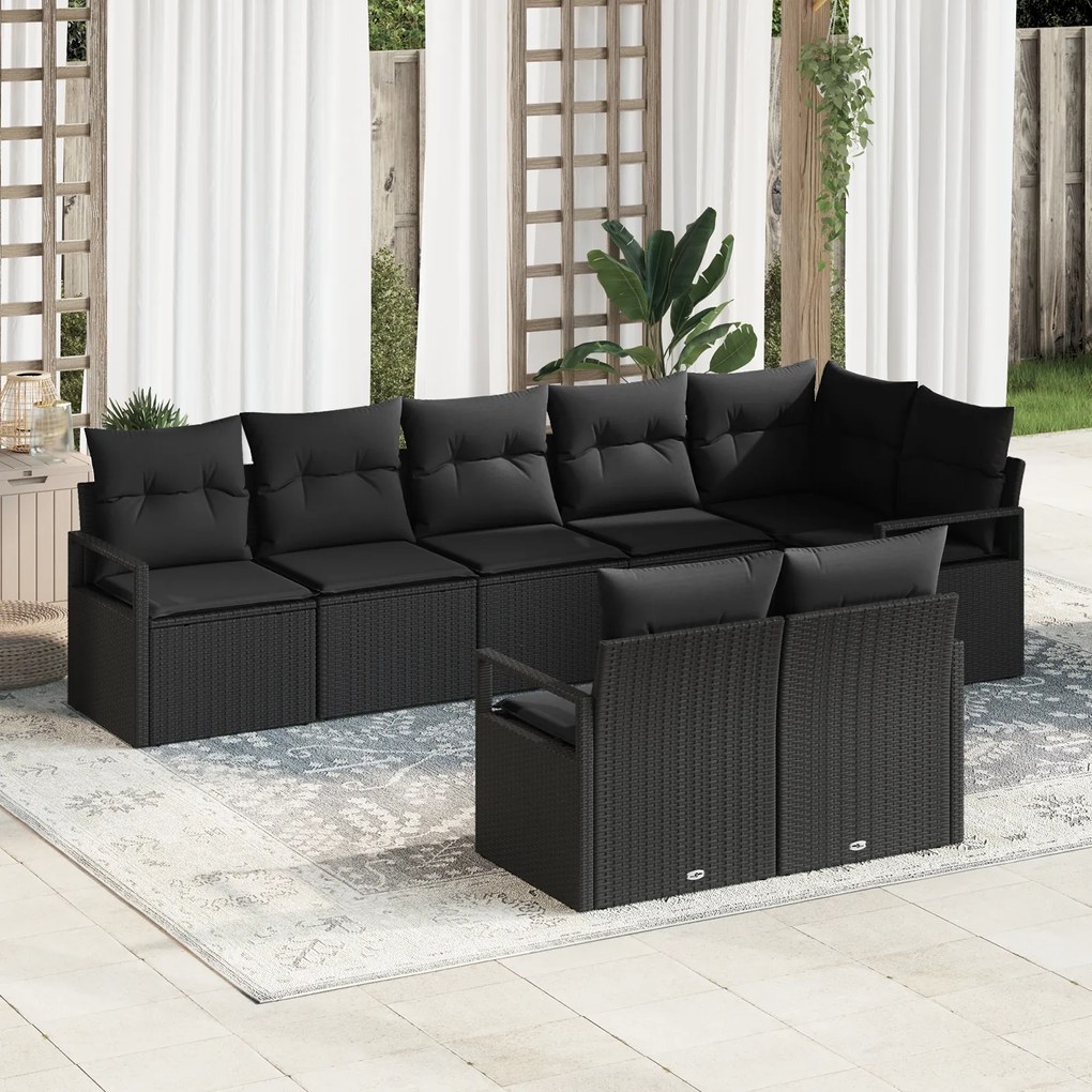Conjunto de Sofá de Jardim vidaXL de 8 Peças com Almofadas Preto Rattan