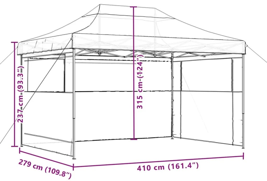 Tenda p/ festas pop-up dobrável com 3 paredes laterais castanho