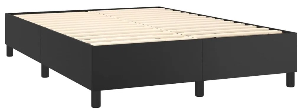 Cama box spring c/ colchão/LED 140x190cm couro artificial preto