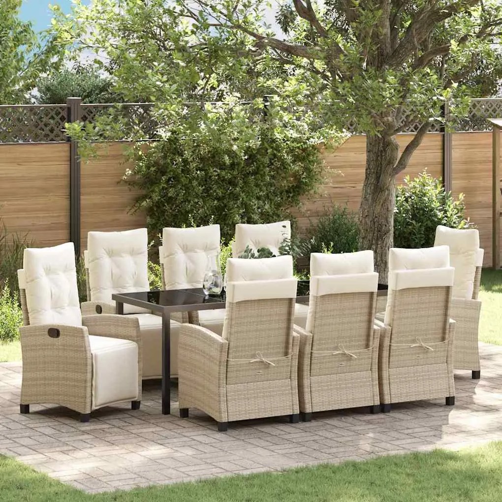 vidaXL Conjunto de Jantar de Jardim com 9 Peças em Rattan de Poliéster Bege