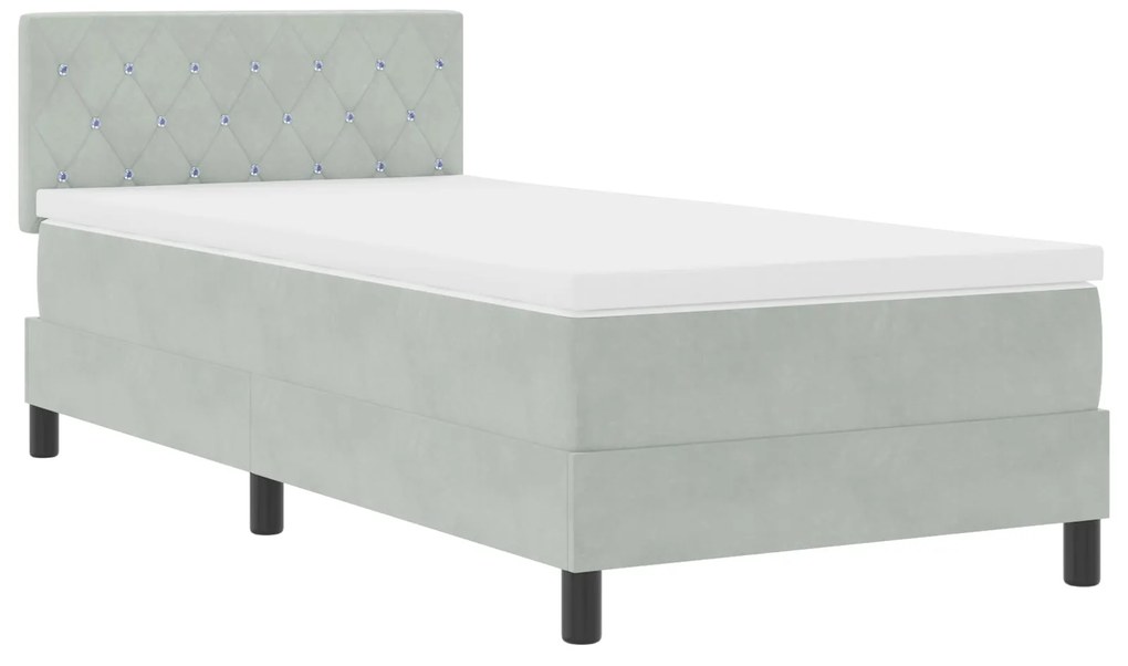 Cama Box Spring com Colchão Cinza Claro 90x200 cm Veludo