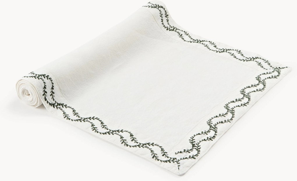 Corredor de mesa em linho lavado com bordado artesanal Ivy