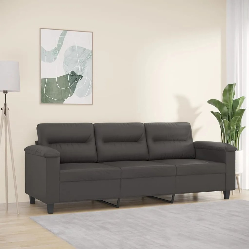 vidaXL Sofá de 3 lugares 180 cm couro artificial cinza