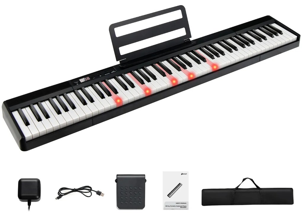 Piano digital portátil com teclado eletrônico de 88 teclas com bolsa de armazenamento, pedal, carregador doméstico USB, para crianças e adultos