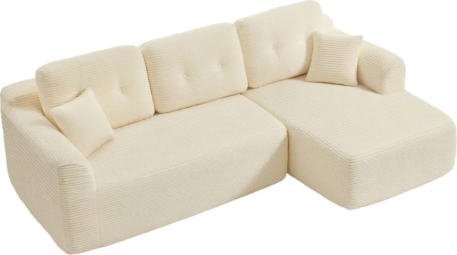 Sofá modular de canto com Chaise long à direita, 150 x 244 x 73 cm branco creme