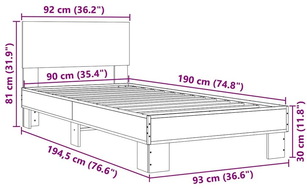 Estrutura de cama derivados de madeira e metal cinzento sonoma