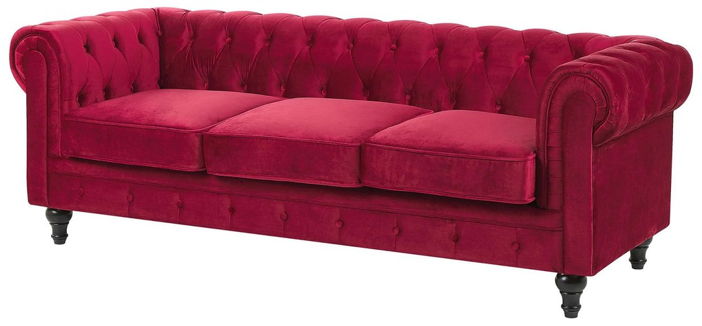 Conjunto de sofás com 4 lugares em veludo vermelho escuro CHESTERFIELD Beliani