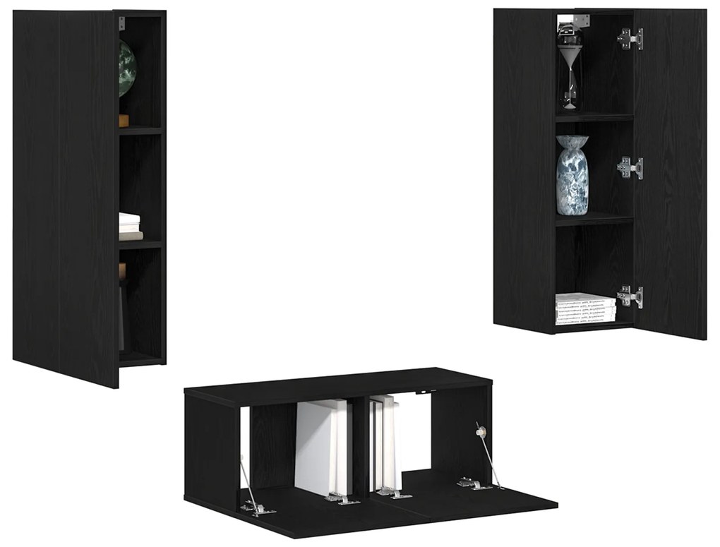 Conjunto de Estante para TV vidaXL de 4 Peças Carvalho Preto Madeira E