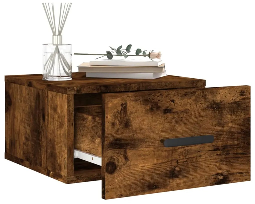 Mesa de cabeceira de parede 35x35x20 cm cor carvalho fumado