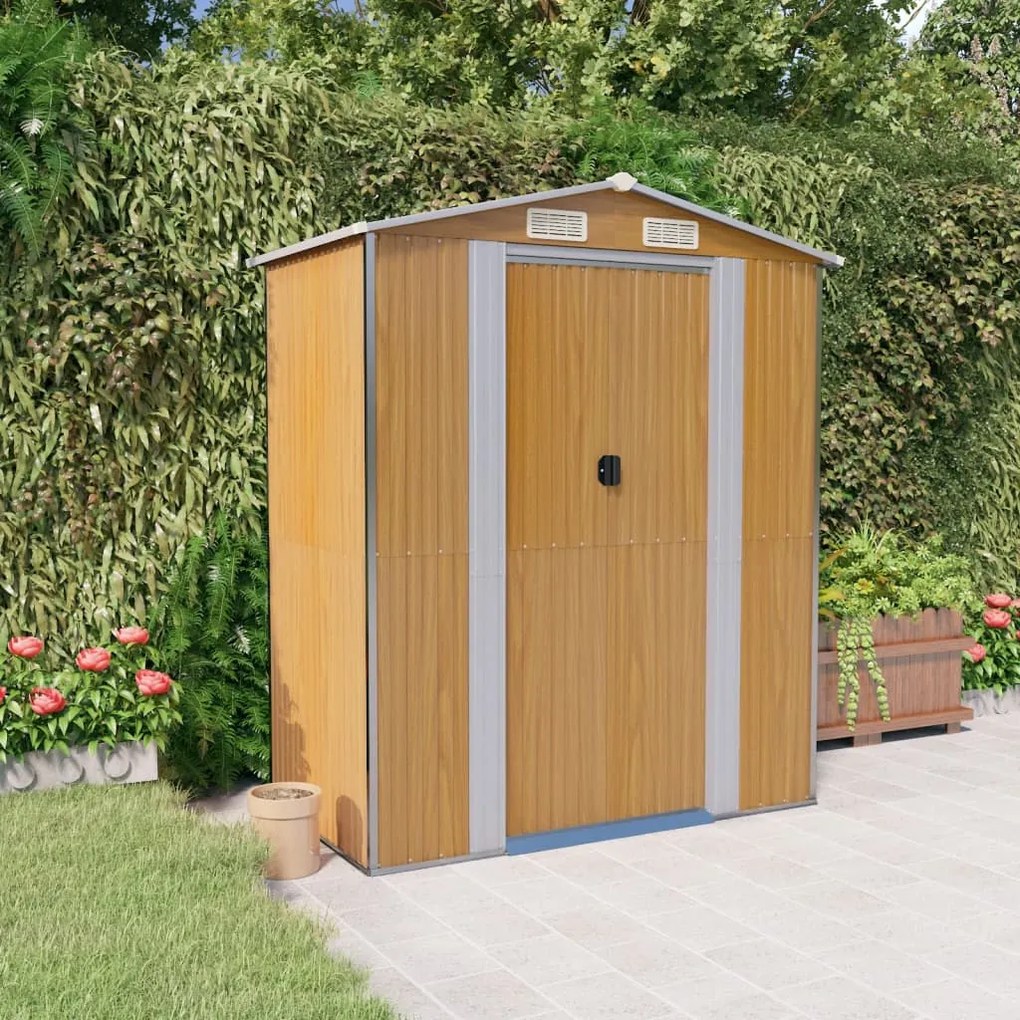 319275 vidaXL Abrigo de jardim 192x108x223 cm aço galvanizado Marrom