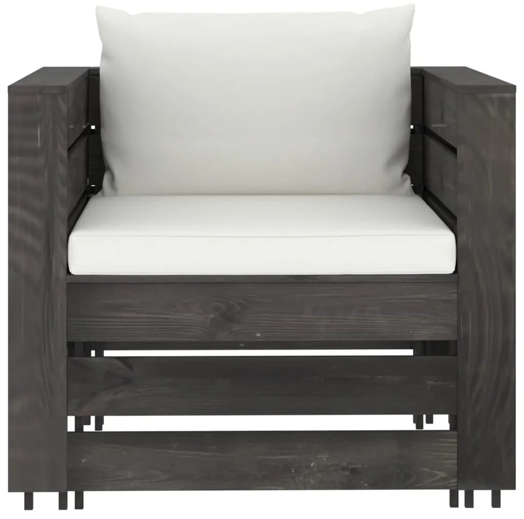 2 pcs conj. lounge jardim + almofadões madeira impreg. cinzento