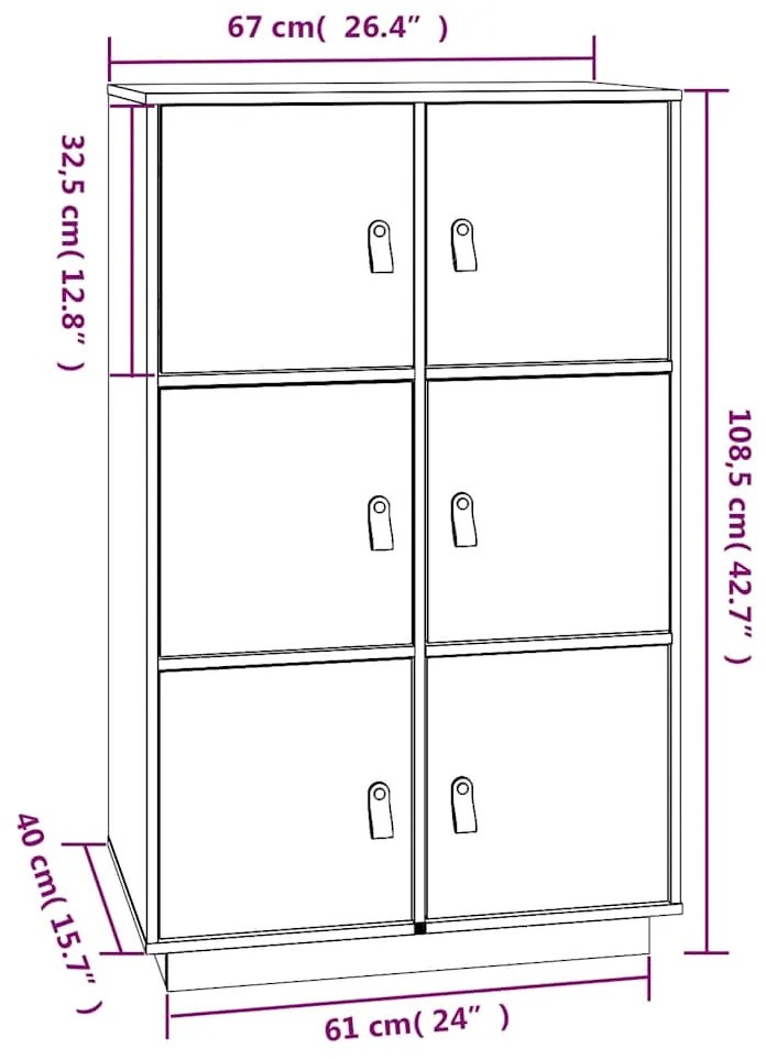Aparador alto 67x40x108,5 cm pinho maciço castanho mel