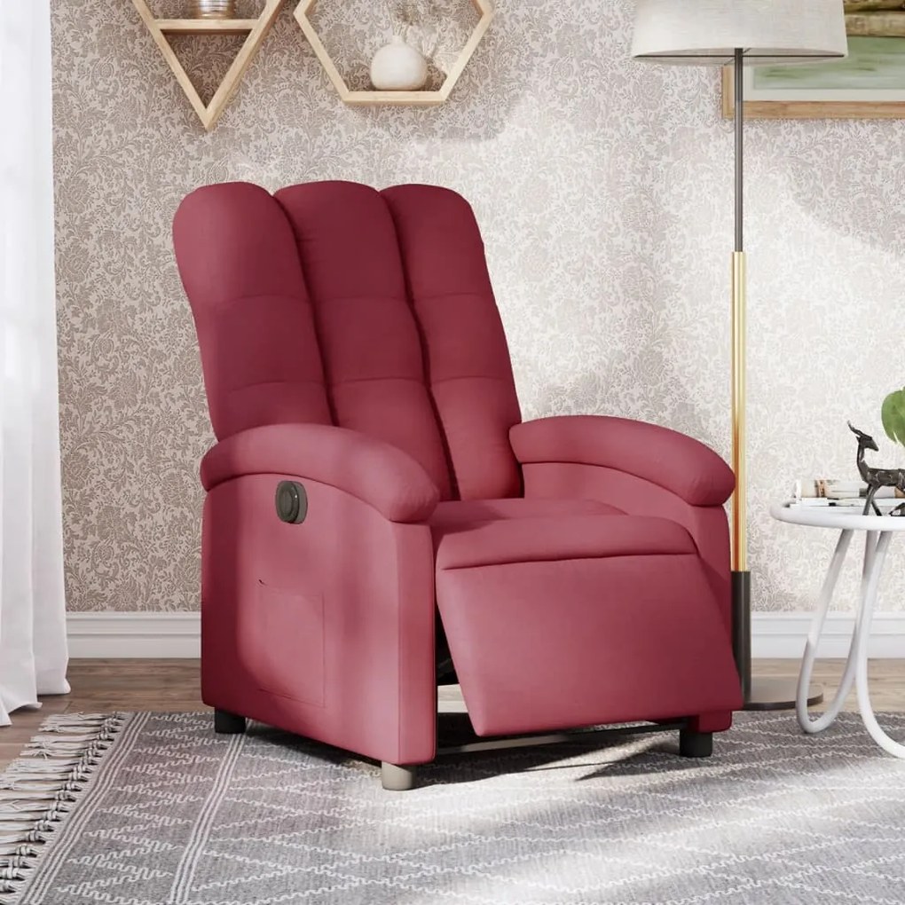 vidaXL Poltrona elétrica reclinável tecido vermelho tinto