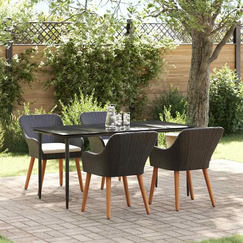 vidaXL Conjunto de Jantar de Jardim com 5 Peças em Rattan Preto