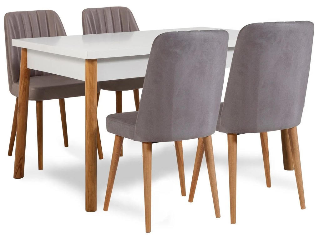 Conjunto de Mesa e Cadeiras Costa – Pinheiro Atlântico Branco Cinza –