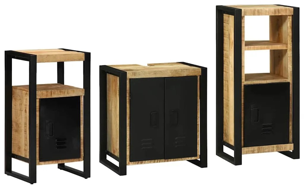 Conjunto de Móveis para Banheiro 3 pcs Madeira de manga maciça