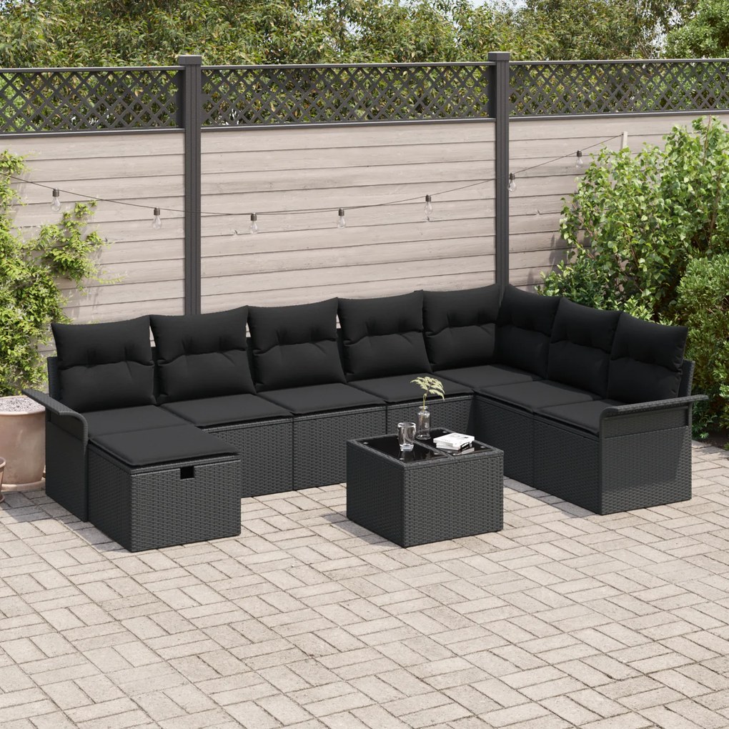 Conjunto de Sofá para Jardim vidaXL de 9 Peças com Almofadas Rattan Pr