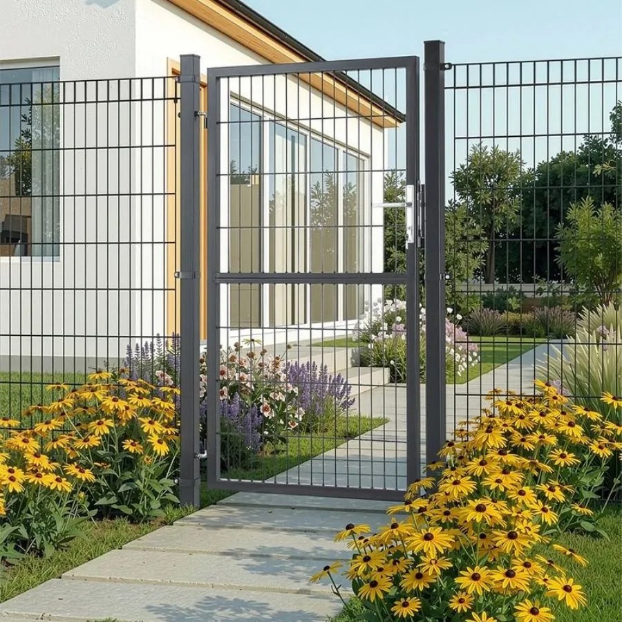 Portão de jardim com fechadura, 106 x 160 cm, aço galvanizado cinzento