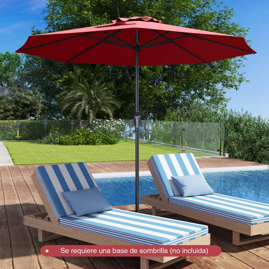 Guarda-sol de 260 cm com manivela (BASE NÃO INCLUIDA), 8 varas e parte superior ventilada com proteção solar para jardim, piscina ou pátio traseiro, V