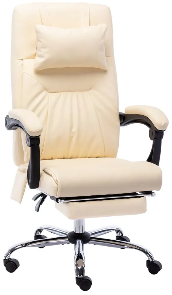 vidaXL Cadeira de escritório c/ função massagem couro artificial creme