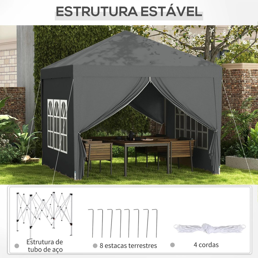 Tenda de Jardim com Paredes Laterais Amovíveis Janelas Porta com Fecho