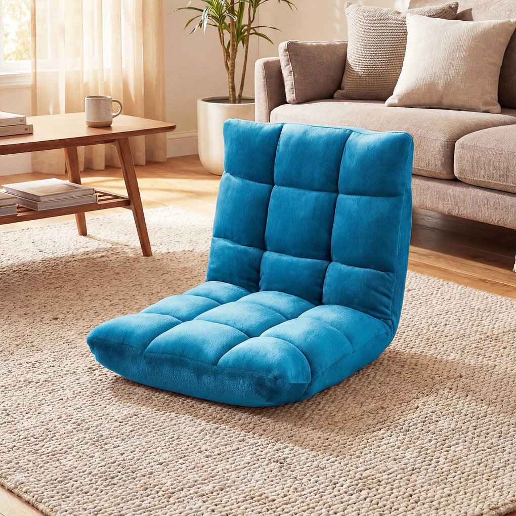 Sofá de Chão Dobrável, 98 x 49 x 13 cm, Encosto Ajustável em 14 Posições, Azul