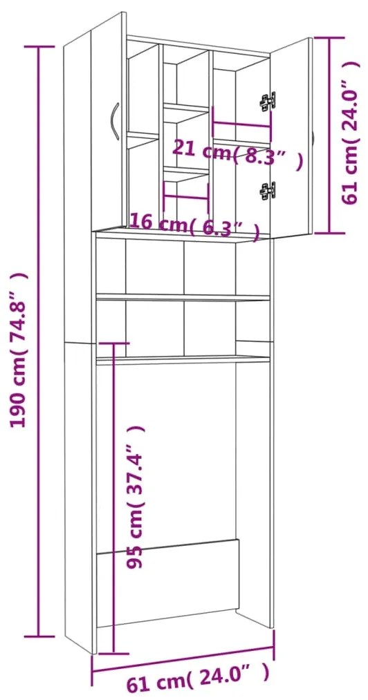 Armário máquina de lavar roupa 64x25,5x190 cm cinzento-cimento