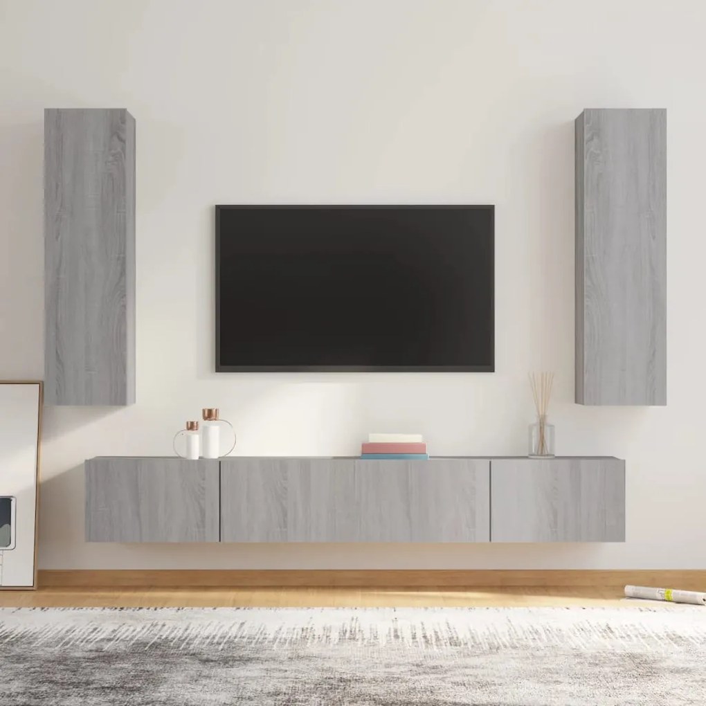Conjunto móveis de TV 4 pcs madeira processada sonoma cinza