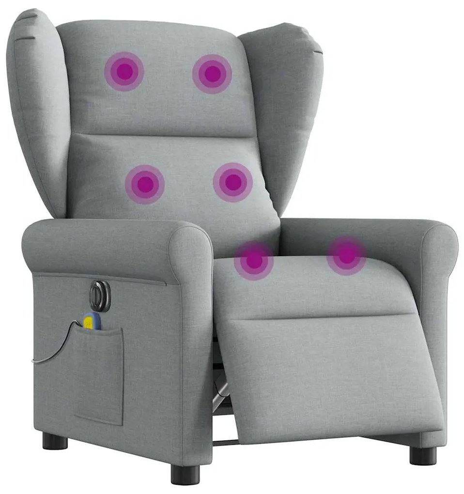 Poltrona de massagens reclinável elétrica tecido cinzento-claro