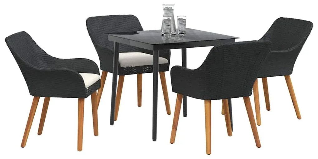 Conjunto de Jantar de Jardim com 5 Peças Pretas em Rattan Sintético