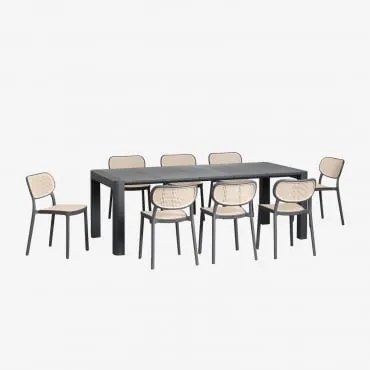 Conjunto De Mesa Retangular Arnadine (220x100 Cm) E 8 Cadeiras De Jardim Empilháveis Omara Cinza Grafito - Sklum