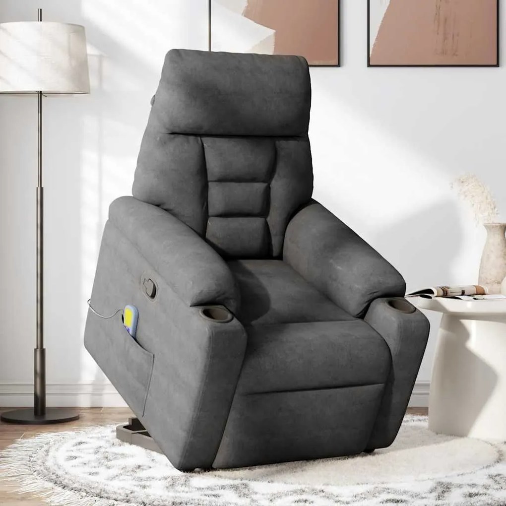 Poltrona massagens reclin. elevatória microfibra cinza-escuro