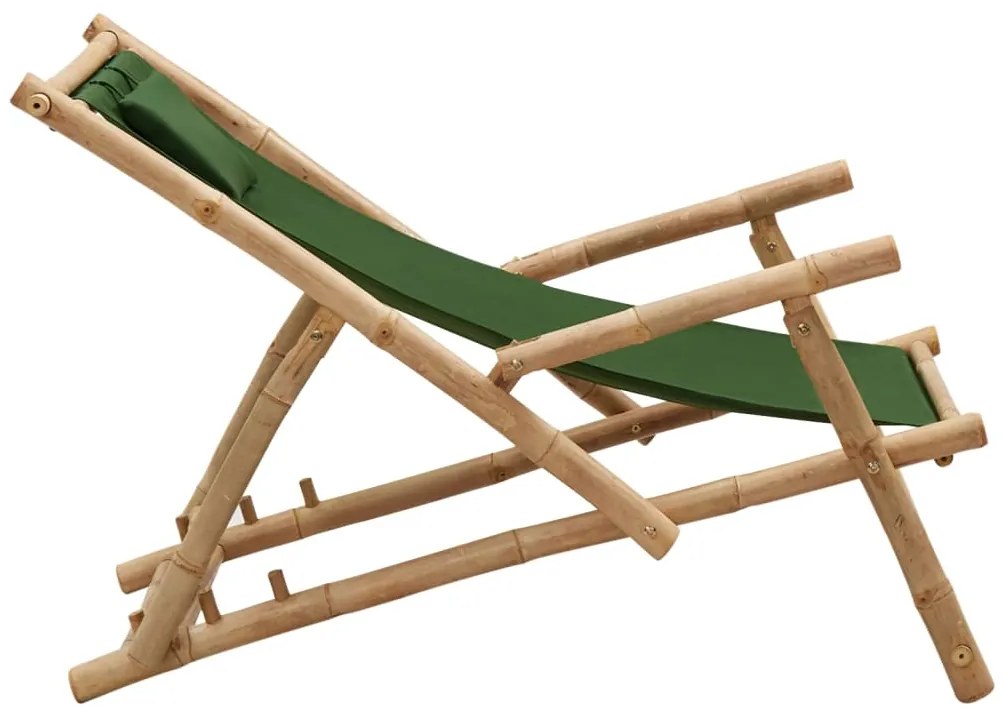 Cadeira de terraço de bambu e lona verde