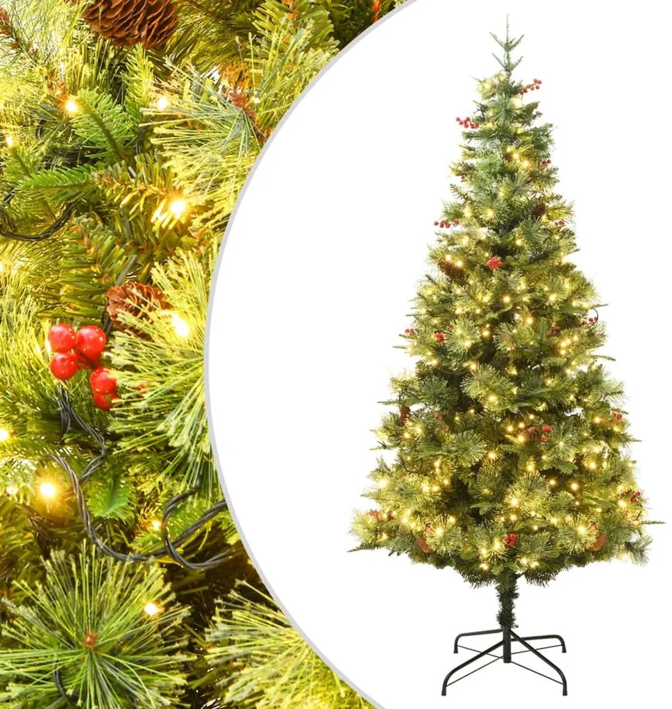 Árvore de Natal com pinhas pré-iluminada 195 cm PVC e PE verde