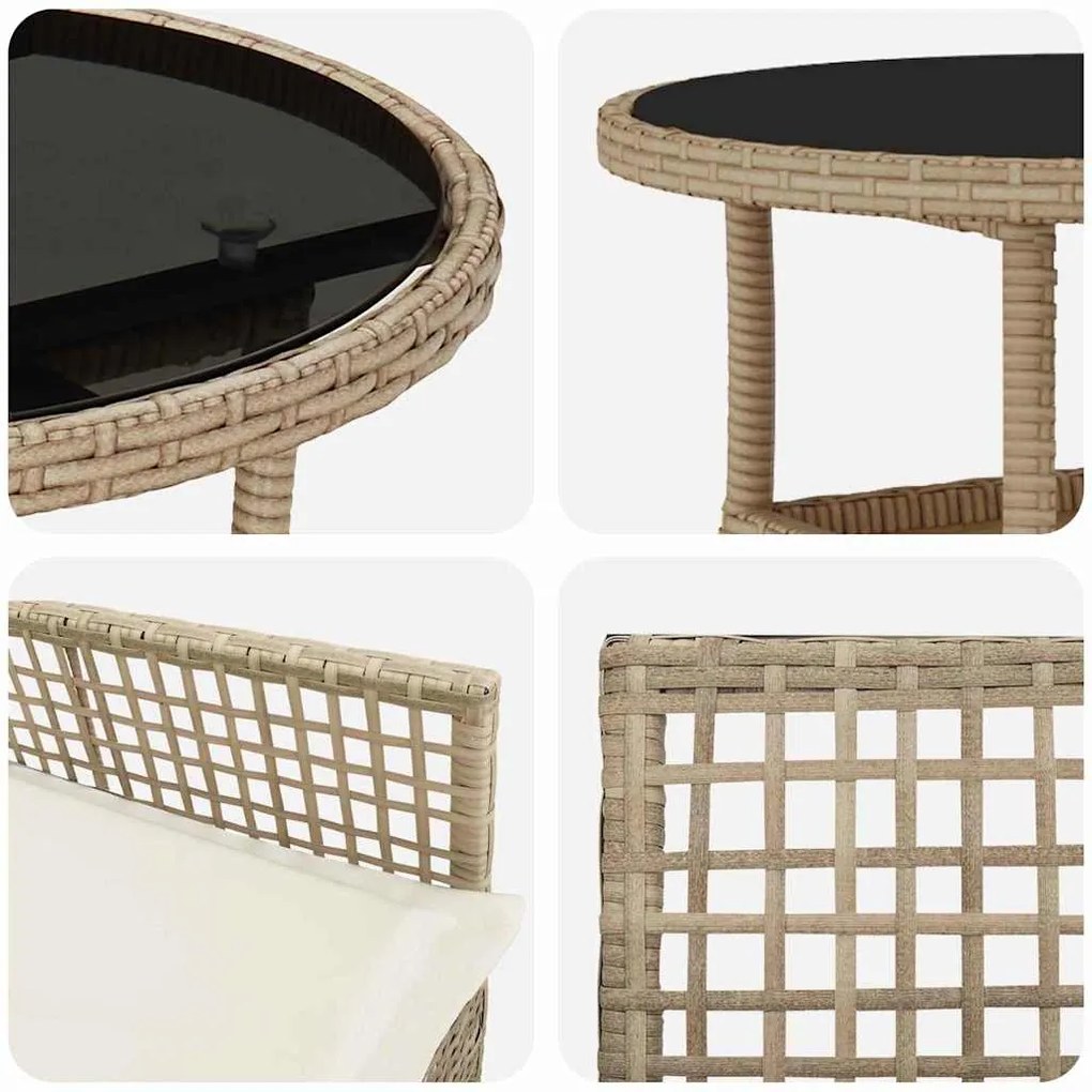 Conjunto de Jantar de 3 Peças Bege de Rattan