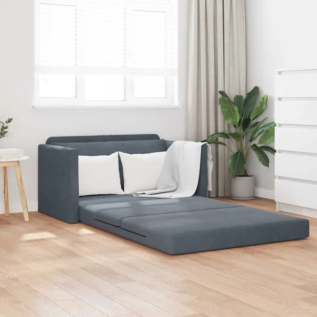 Sofá cama de chão 2 em 1 Cinza Escuro 124x204x61 cm Veludo