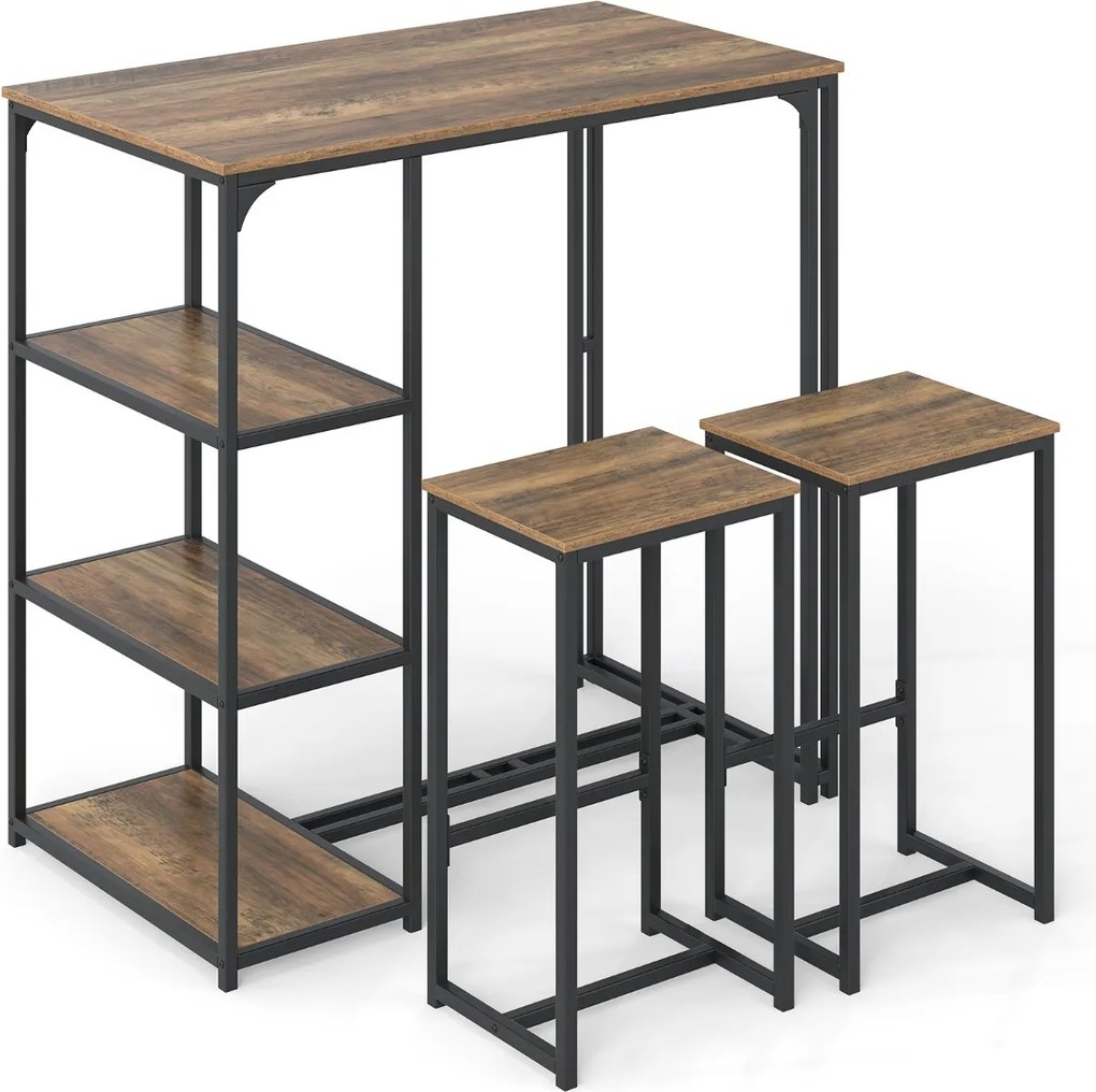 Conjunto de mesa de bar de 3 peças para 2 pessoas com 2 bancos 3 prateleiras Conjunto de móveis de bar Café