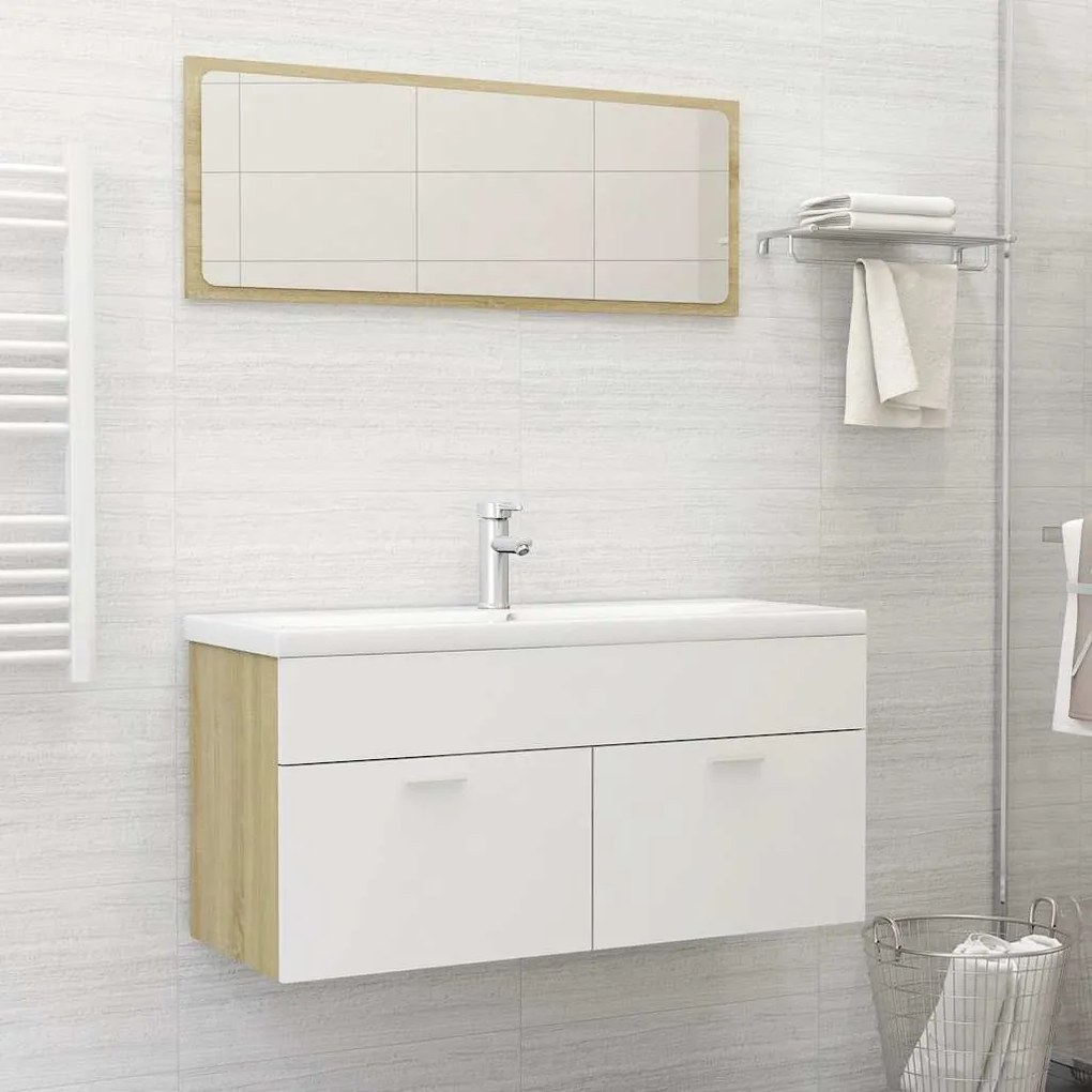 2 pcs conj. móveis casa banho contrapl. branco/carvalho sonoma