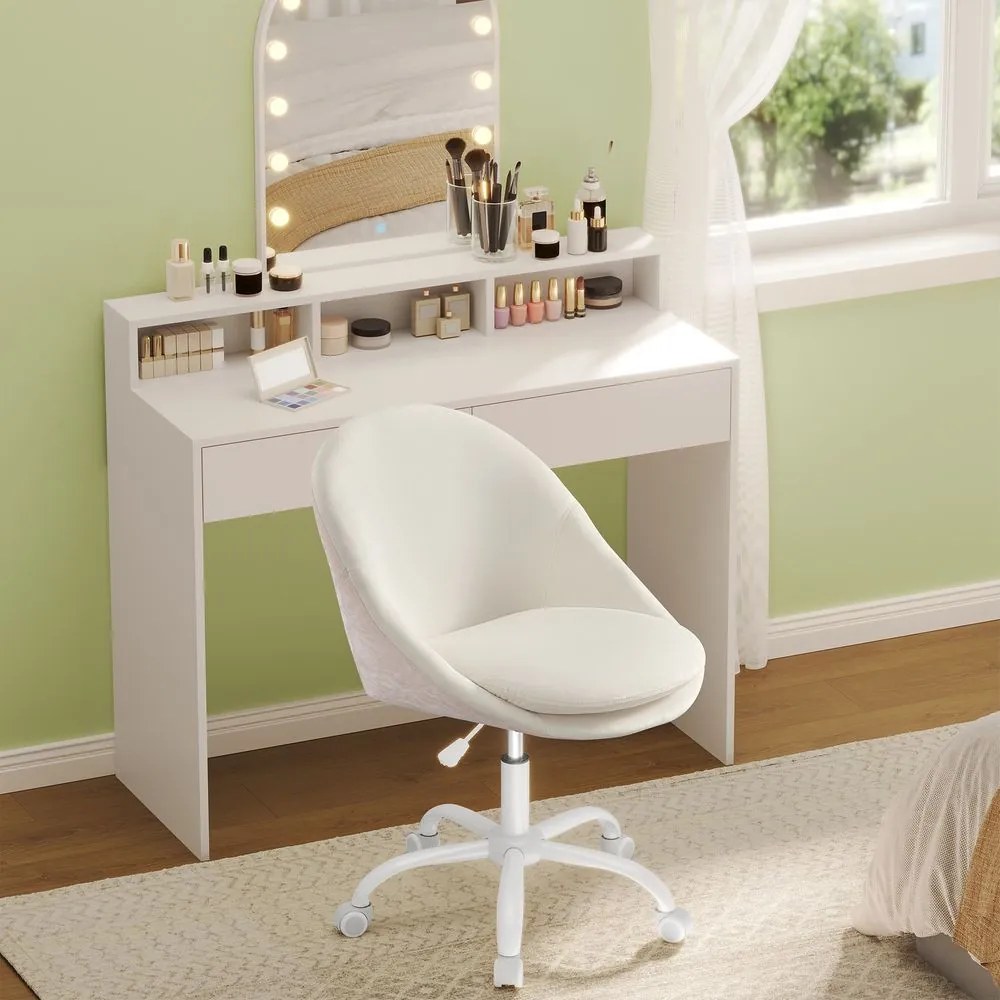 Cadeira de escritório, com altura ajustável e almofada estofada em branco creme