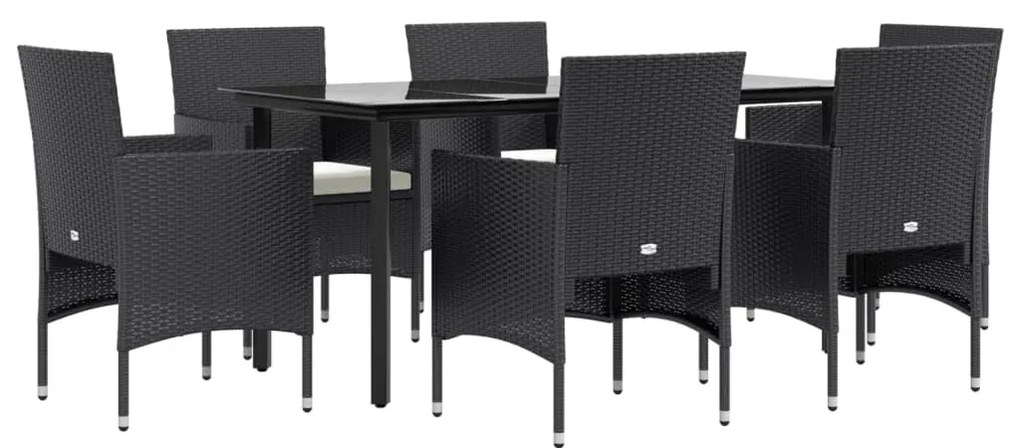 7 pcs conjunto de jantar para jardim com almofadões preto