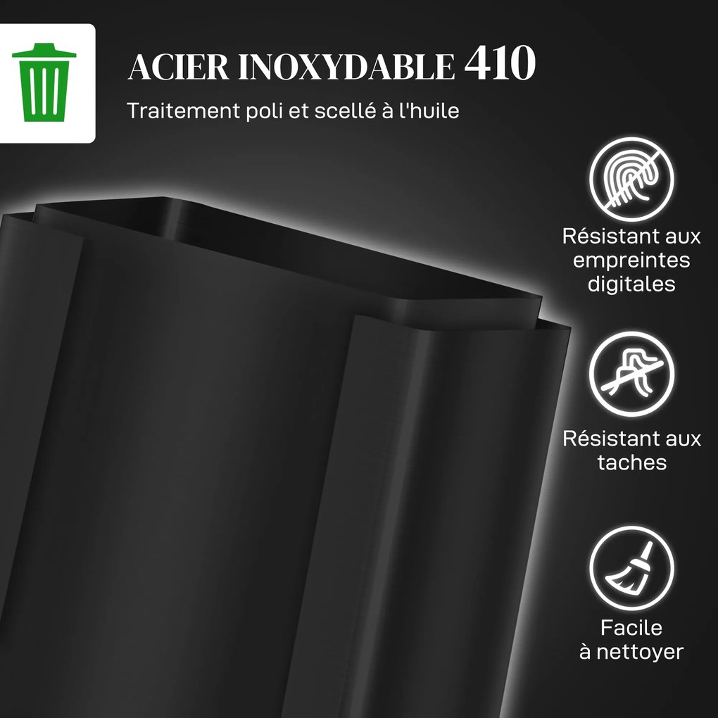 Caixote do lixo de cozinha com 2 compartimentos de 2 x 25 L, aço inoxidável, tampa com fecho suave, 47,7 x 37,5 x 56 cm, preto