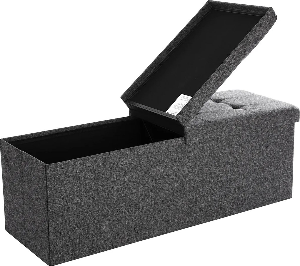 Banco arrumação com tampa articulada 110 cm cinzento escuro