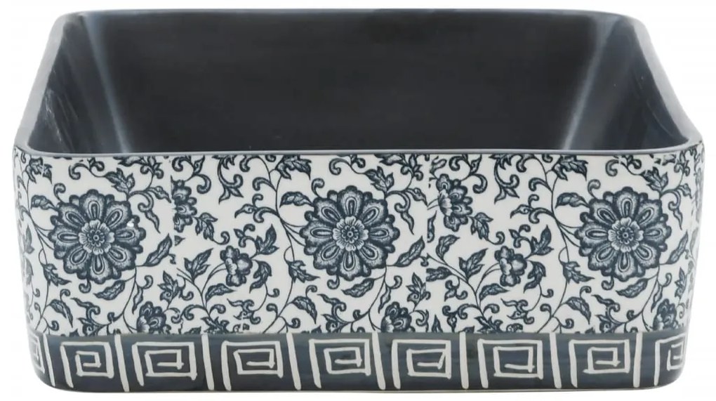Lavatório bancada retangular 46x35,5x13 cm cerâmica preto/azul