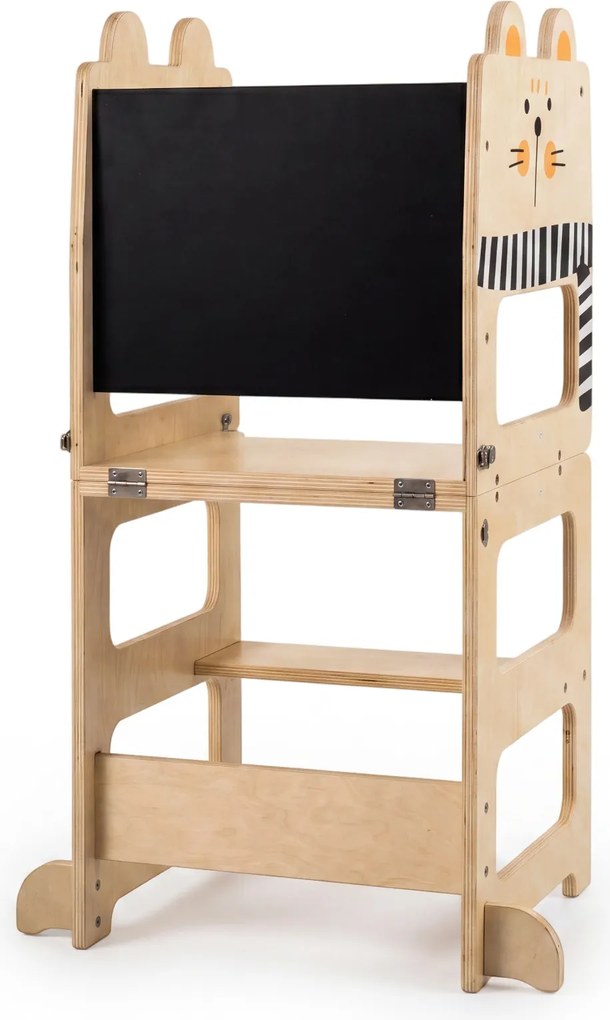 Torre de Aprendizagem Infantil 3 em 1, 63 x 39 x 93,5 cm, Convertível em Secretária e Banco, Natural