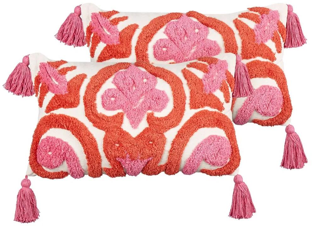 Conjunto de 2 almofadas decorativas em algodão vermelho e rosa 30 x 50 cm FRAKSINUS Beliani