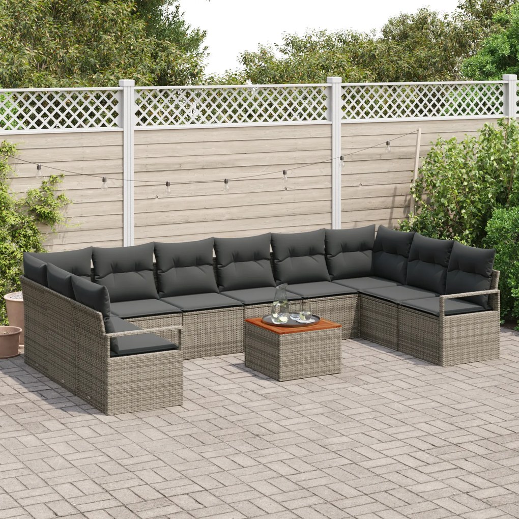 Conjunto de Sofá de Jardim de 11 Peças com Almofadas Cinzas em Rattan