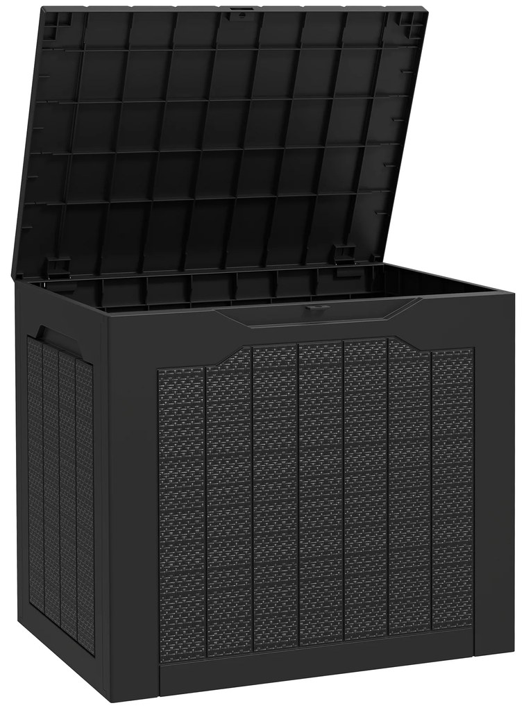 Outsunny Baú de Armazenamento Exterior 93L Caixa de Armazenamento de Jardim de Plástico Impermeável com 2 Alças 56x41x50 cm Preto