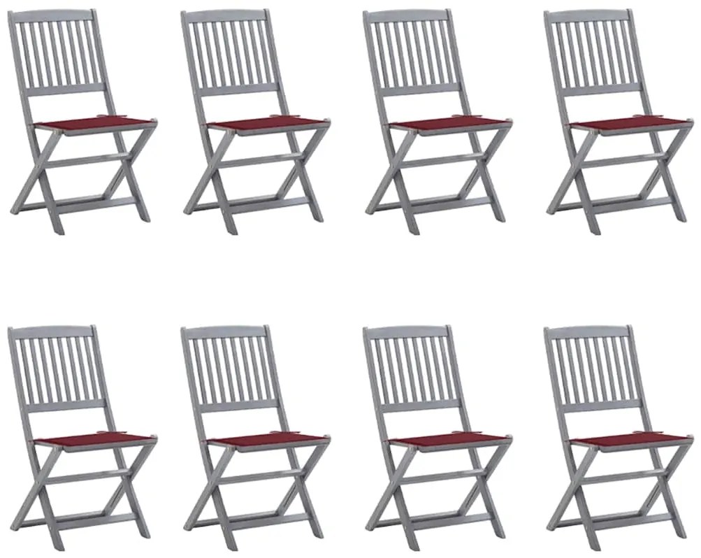 vidaXL Cadeiras de exterior dobráveis 8pcs c/ almofadões acácia maciça