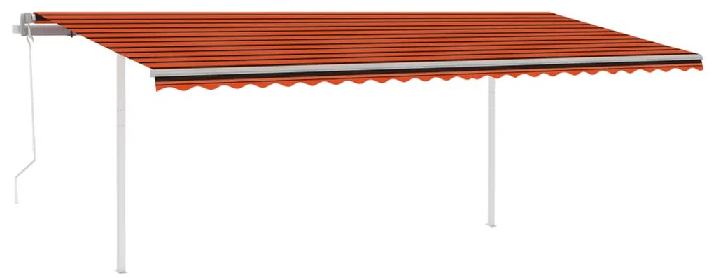 Toldo retrátil automático com postes 6x3,5 m laranja e castanho